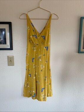 Patagonia Yellow Floral Midi Dress with Blue Accents
